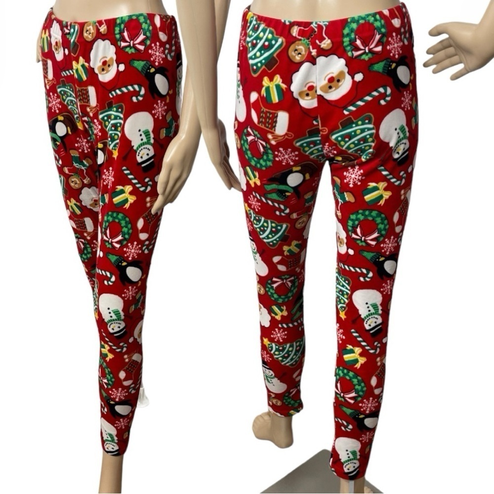 No Boundaries Red Christmas Print Velour Pajama Bottoms